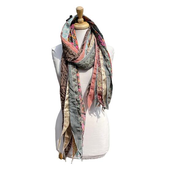 PIERRE MOSAIC Rajastan Silk Blend Multifabric Panel Mixed Print Scarf from India - Picture 14 of 14